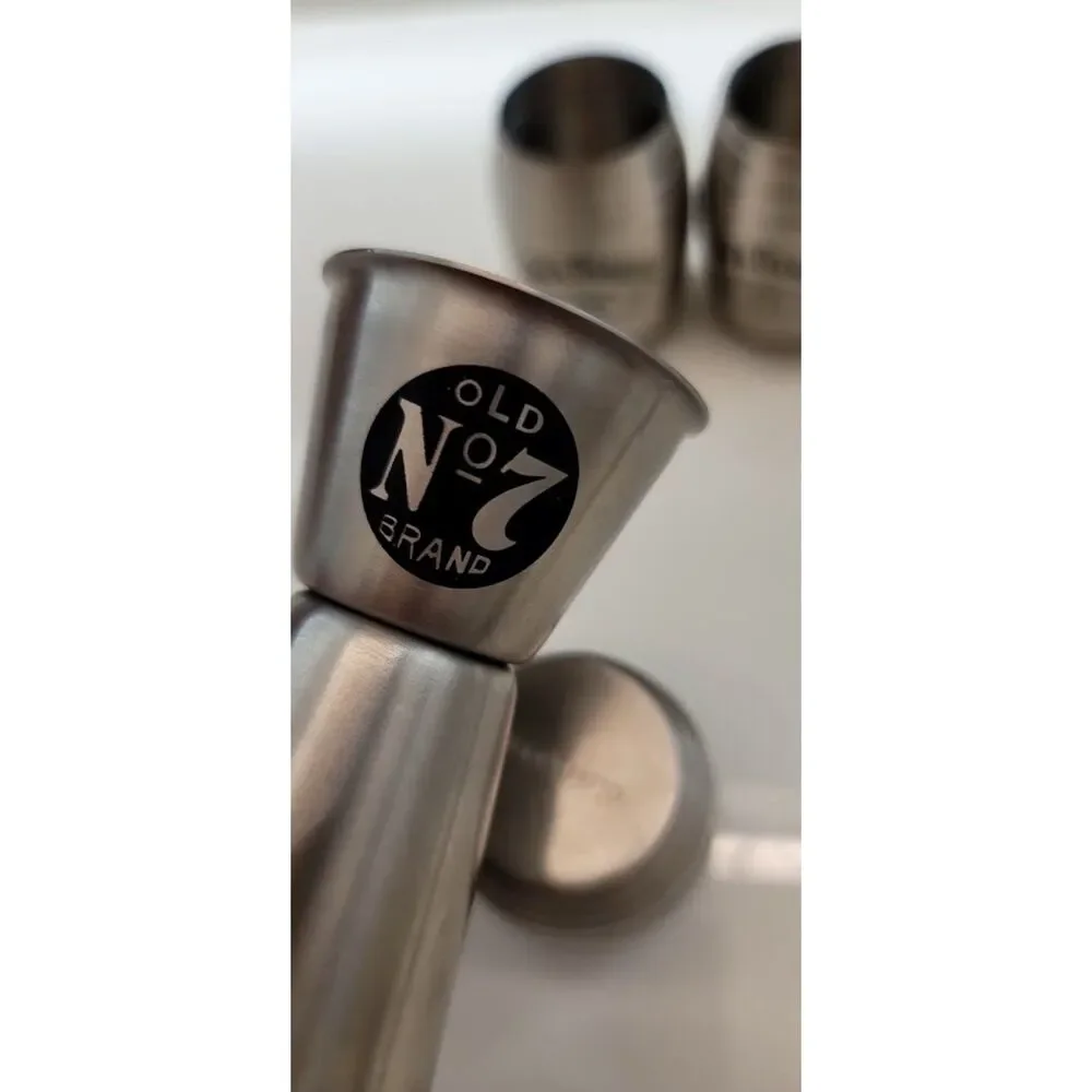 Jack Daniel's Old No 7 Stainless Steel Shot Glass Jigger Bar Set 6pc VTG 2007